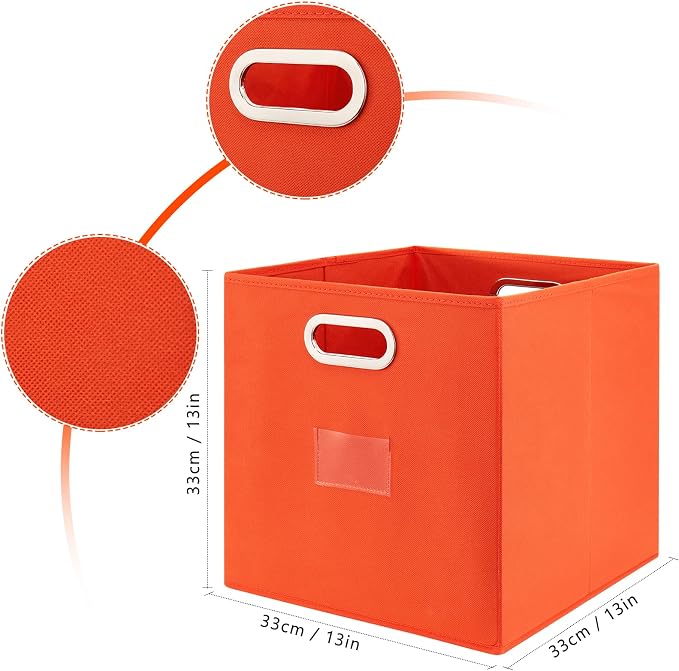 Foldable Cube Storage Bins Set of 4 Fabric Storage Boxes with Dual Metal Handles for Organizing Clothes, Toys, Towels 13x13x13 inch (13x13x13 inch, 4Pack Orange)