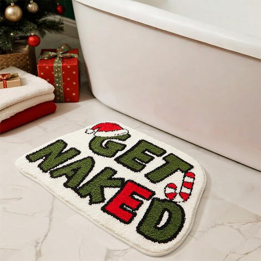 TYUU Get Naked Bath Mat, Christmas Bathroom Rugs Extra Soft Absorbent, Non Slip Washable Bathroom Mat Holiday Xmas Home Decor Indoor Bath Rug, Christmas-Themed Get Naked, 24"x36"