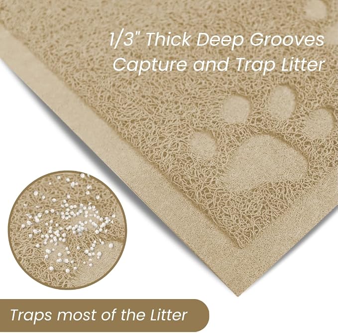 Andalus Medium Cat Litter Mat, Pack of 1 - Waterproof, Non-Slip & Easy to Clean Cat Litter Box Mat for Extra Efficient Pet Litter-Trapping, Beige (23.5” X 15.75”)