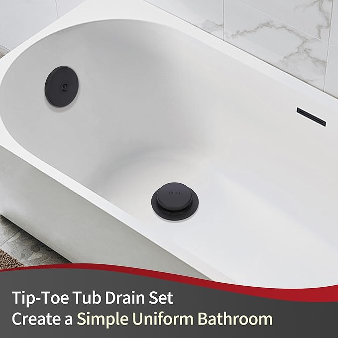 PRIMSOPH Tip-Toe Tub Drain Trim Kit with One Hole Overflow Faceplate Conversion Kit Assembly Universal Fine Coarse Thread Replacement Matte Black