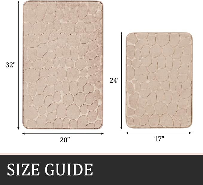 YIHOUSE Bathroom Rugs Mat Set, Memory Foam Bath Mat 2 Piece Khaki | 17x24&20x32, Non Slip, Water Absorbent, Washable, Bath Mat For Bathroom, Sink and Toilet