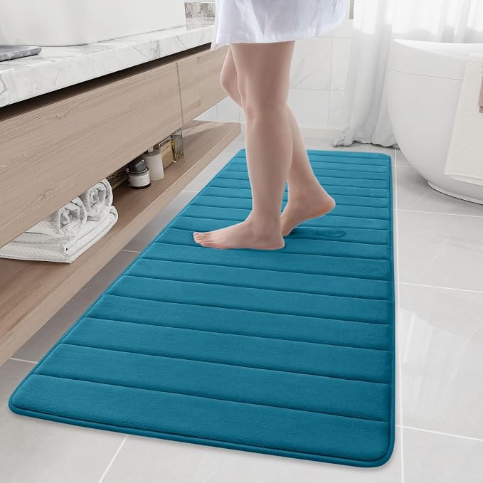 Buganda Memory Foam Bath Mat 70 x 24, Ultra Soft Absorbent Bathroom Rugs | Peacock Blue, Machine Washable Quick Dry Bath Mats for Bathroom Floor, Shower and Tub, Home Decor Accessories