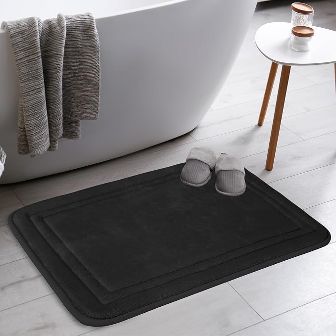 Black Bathroom Rug Set 2 Piece Memory Foam Microfiber Bath Mat | Non Slip Washable Floor Mats Soft Absorbent Plush Microfiber Shower Tub Bathrug Blush