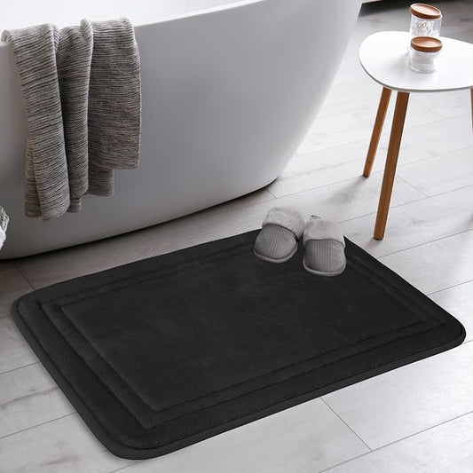 Black Memory Foam Bath Mats Non-Slip Washable 20x32 Microfiber Bathroom Rug | Large Shower Rug Soft Absorbent Plush Bathroom Floor Tub Bathrug