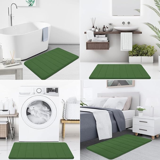 Buganda Memory Foam Bath Mat 30 x 20, Ultra Soft Absorbent Bathroom Rugs | Olive Green, Machine Washable Quick Dry Bath Mats for Bathroom Floor, Shower and Tub, Home Decor Accessories