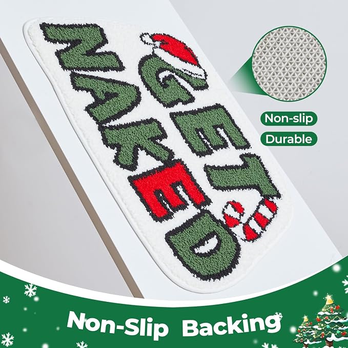 TYUU Get Naked Bath Mat, Christmas Bathroom Rugs Extra Soft Absorbent, Non Slip Washable Bathroom Mat Holiday Xmas Home Decor Indoor Bath Rug, Christmas-Themed Get Naked, 24"x36"