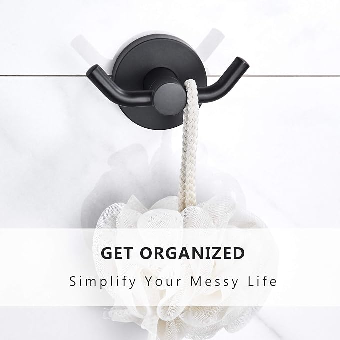 MARMOLUX ACC - 2pack Black Bathroom Hooks for Towels | Modern Black Hooks, Double Robe & Towel Hooks Ideal as Bathroom Towel Holder, Shower Wall Hook, Kitchen Hand Towel Holder