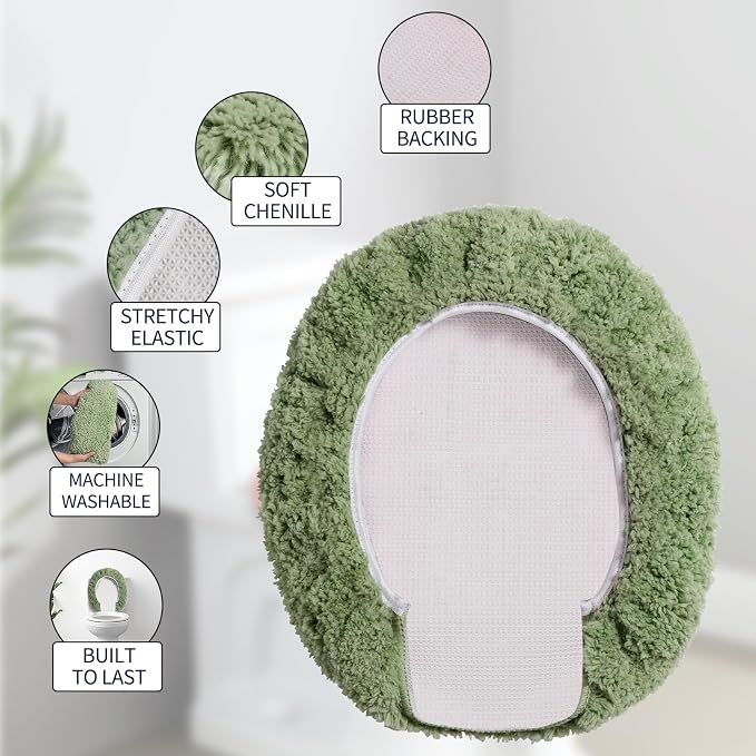 Soft Microfiber Toilet Seat Cover 17.5" x 15" Machine Washable | Solid Toilet Lid Cover Adjustable Rubber Backing Fits Most 16 -17.5" L x 14-16" W Round Oblong and Elongated Toilet Seat