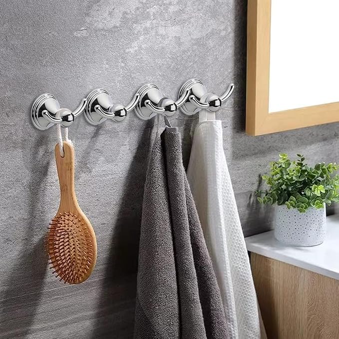 Asidrama Towel Hooks for Bathroom,Polished Chrome Coat Hooks for Kitchen Shower Door Wall Mounted,Exquisite Robe & Towel Hooks,Durable Robe Wall Hooks for Hanging Towels (2 Pack)