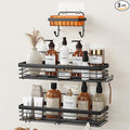 Orimade Adhesive Shower Caddy Soap Dish Holder Shelf with 5 Hooks Bathroom Organizer Basket Kitchen Storage Rack Wall Mounted No Drilling Stainless Steel - 3 Pack, Black