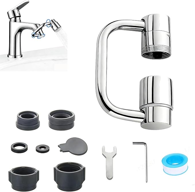 Faucet Extender for Bathroom Sink, Dual Modes Bubble Stream & High Pressure Spray, 1440° Rotation 4 Connector Foldable Design, Fits Most Faucets for Kitchen Bathroom Sink, Splash Proof Water Saving
