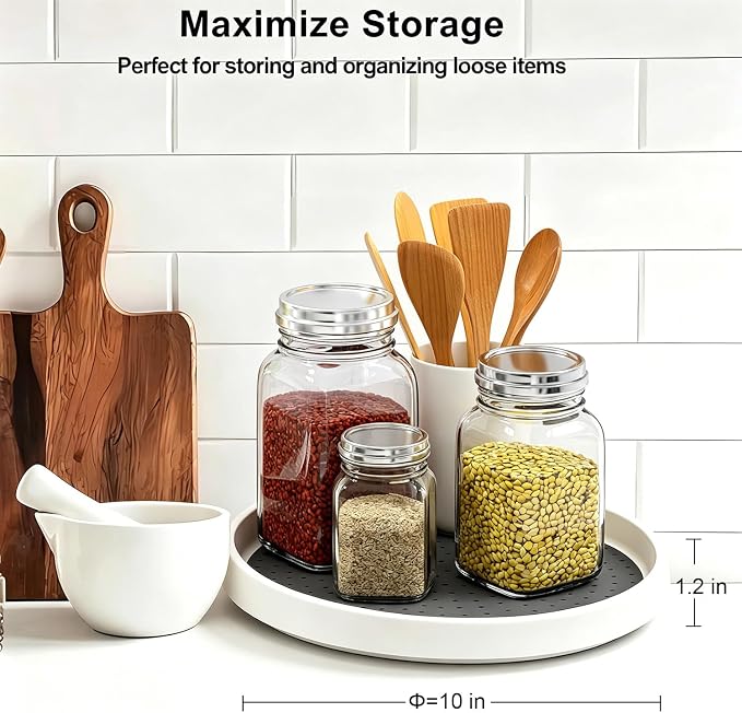 P PRETIRENO Lazy Susan Turntable Organizer, 10 Inch 360° Rotating Tray for Kitchen Cabinet, Pantry, Countertop, Fridge - Non-Skid Spice Rack Storage for Bathroom, Vanity, Makeup