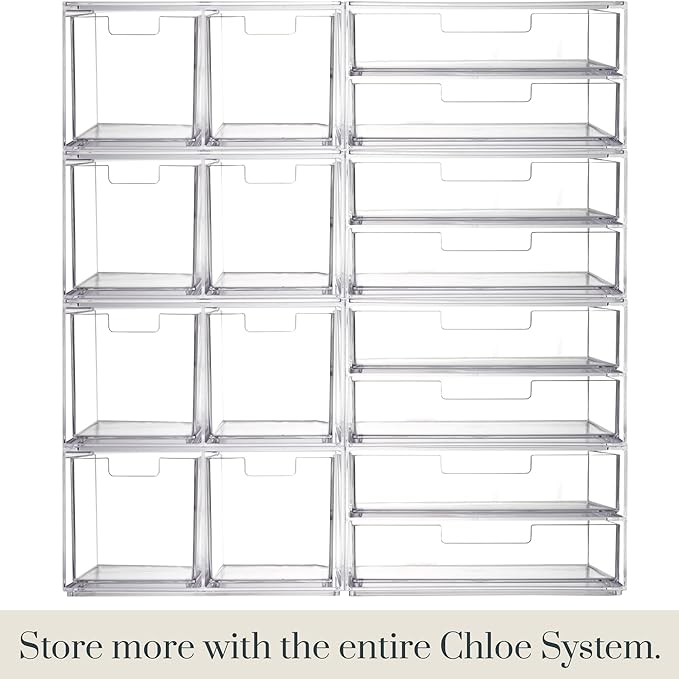 STORi Stackable Desk and Drawer Organizer, Clear Pen Pencil Makeup Brush Holder for Desktops and Vanities, 6 Compartment Caddy with 2 Wide Drawers (Made in USA)