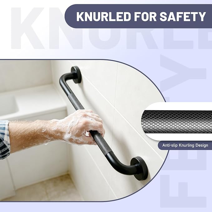 24 Inch Black Shower Grab Bar, XIANTHUS 1.25" Dia Anti Slip Safety Bars, 304 Stainless Steel Bathroom Handicap Grab Bars Handrail for Wall, Shower Grip Handle for Seniors Elderly Injury Assist Bath