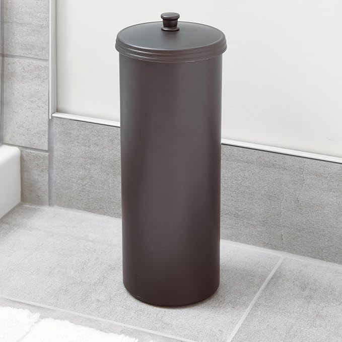 iDesign Freestanding Bathroom Toilet Paper Storage Holder, 2-Pack, Bronze | With Lid, Holds 3 Extra Rolls