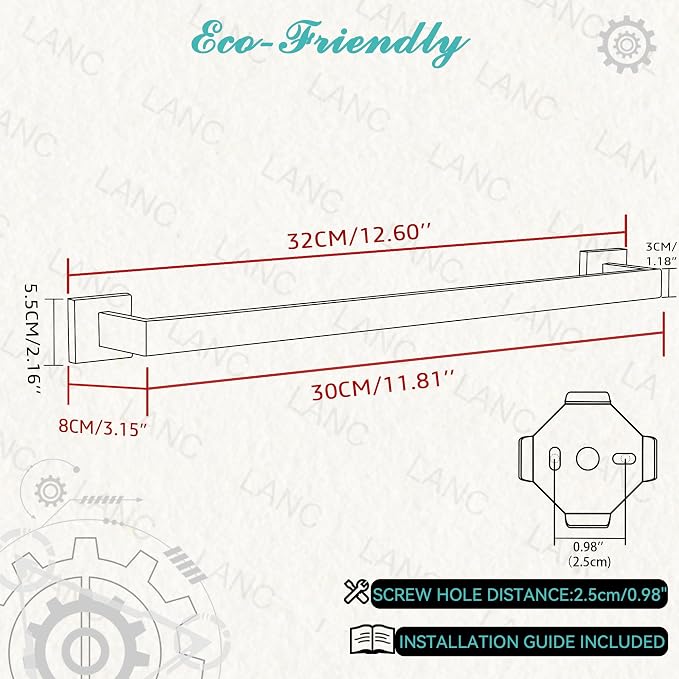 LANC ORB 12-Inch Towel Bar for Bathroom Wall Mounted Bathroom Square Towel Rack, Total-14 Oil Rubbed Bronze Bath Towel Holder Towel Hanger Hand Towel Holders Towel Rail Towel Rod, A8804ORB-3P1