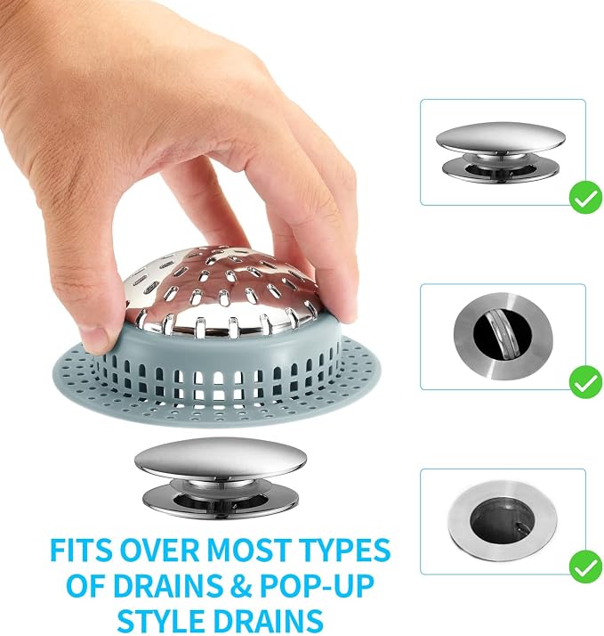 Aluvor Bathtub Drain Hair Catcher Shower Drain Cover Sink Drain Protector | Bathroom Sink & Bathtub Drain Strainer for Pop-Up & Regular Drains, Greyish Blue