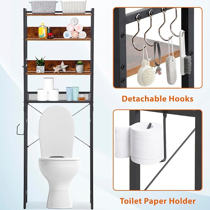ZenStyle Over The Toilet Storage, 4-Tier Bathroom Space Saver Storage Organizer, Multifunctional Toilet Stand Rack, Easy to Assembly
