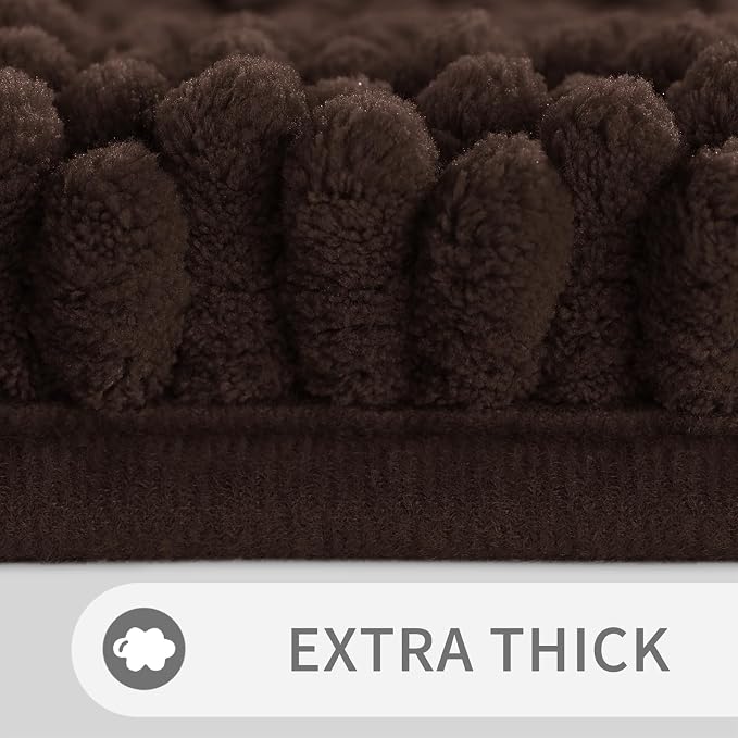 Yimobra U Shaped Toilet Rug Set, Absorbent Chenille, 32x20+24x20, Brown | Non Slip Machine Washable Quick Dry Bath Mat Set, Soft Plush Shower Rugs for Bathroom Floor Sink Tub and Shower Outside