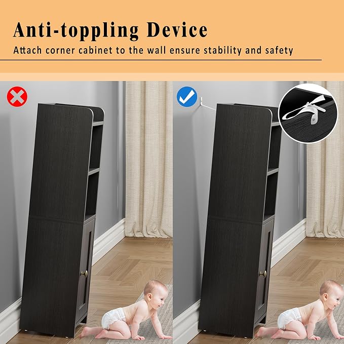 Lomojo Small Bathroom Storage Cabinet, Toilet CabinetFreestanding Bathroom Organizer for Small Spaces, Narrow Toilet Paper Corner Floor with Door and Shelves,Black | Freestanding Narrow Toilet Paper Holder, Organizers for Bathroom Small Spaces Floor Ca...
