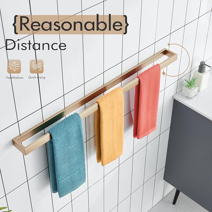 KOKOSIRI Bathroom Towel Bars 32-Inch Bath Towel Hanger Holder Kitchen Rack Champagne Bronze Stainless Steel Wall Mount, 1 Pack B4008CPG-L32