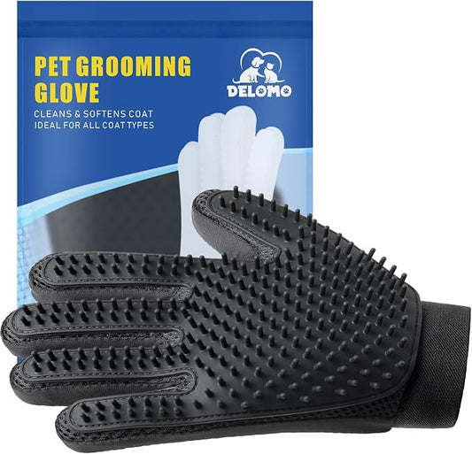 Pet Hair Removal Glove with 255 Silicone Tips for Dogs & Cats, Right Black | 2-in-1 Deshedding & Massage Mitt, 5-Finger Flexible Design, for Bathing & Grooming, Safe for Long/Short/Curly Hair Pets
