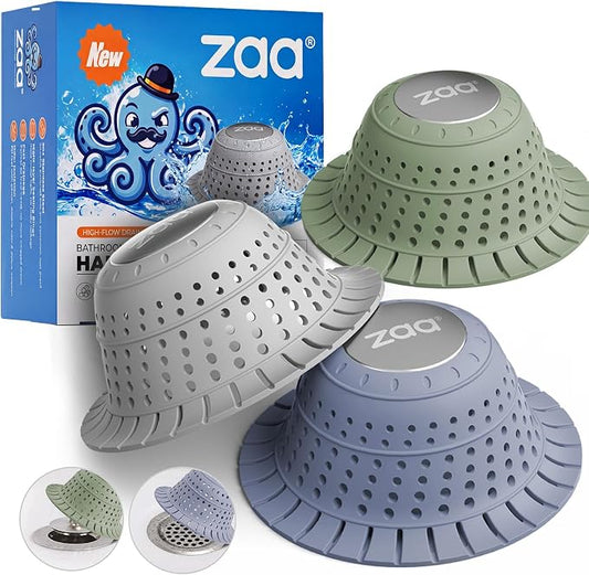 Shower Drain Hair Catcher Bathtub Drain Strainer Sink Drain Protector | Collapsible Pop-Up Drain Hair Catcher, Traps Hair & Prevents Clogs, Bathroom Fixture Accessories, Black Grey Blue, 3 Pack
