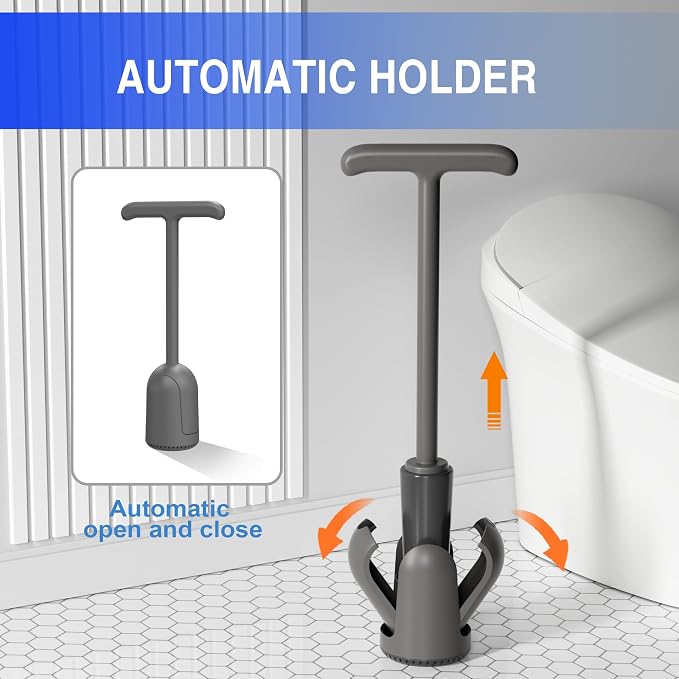Upgraded Toilet Plunger with Holder, Wall Mounted Toilet Bowl Plunger with Hideaway Caddy, Dual Handle Plunger for Bathroom Built-in Drip Tray