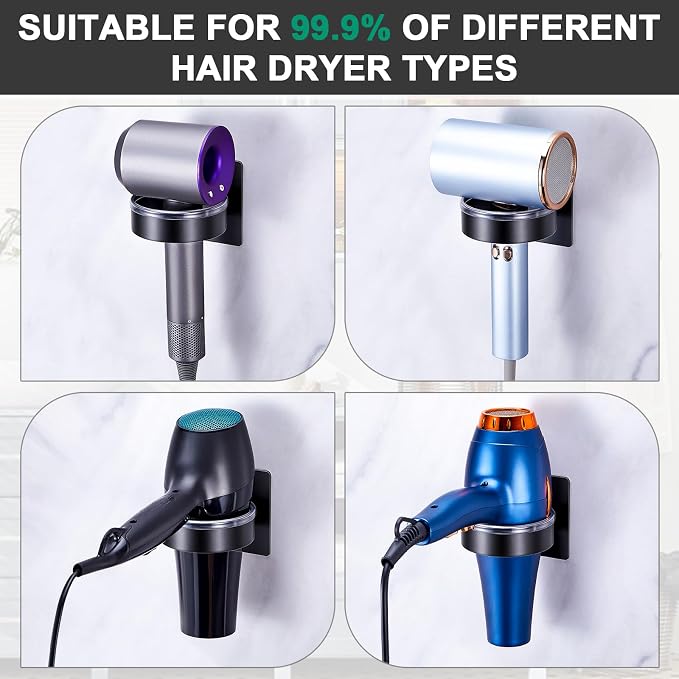 Blow Dryer Holder Wall Mounted, hairdryer holder for bathroom, Blow Dryer Organizer, hair tool organizer wall mount, Adhesive Hair Dryer Storage for Bathroom Barber Shop (Black)