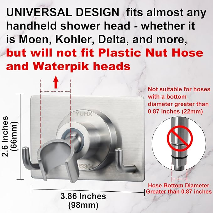 Shower Head Holder All Metal Strong Adhesive and Drilling Screws Two Installation Methods, Adjustable Handheld Shower Head Mount,Stainless Steel Hand held Showerhead Wand Bracket