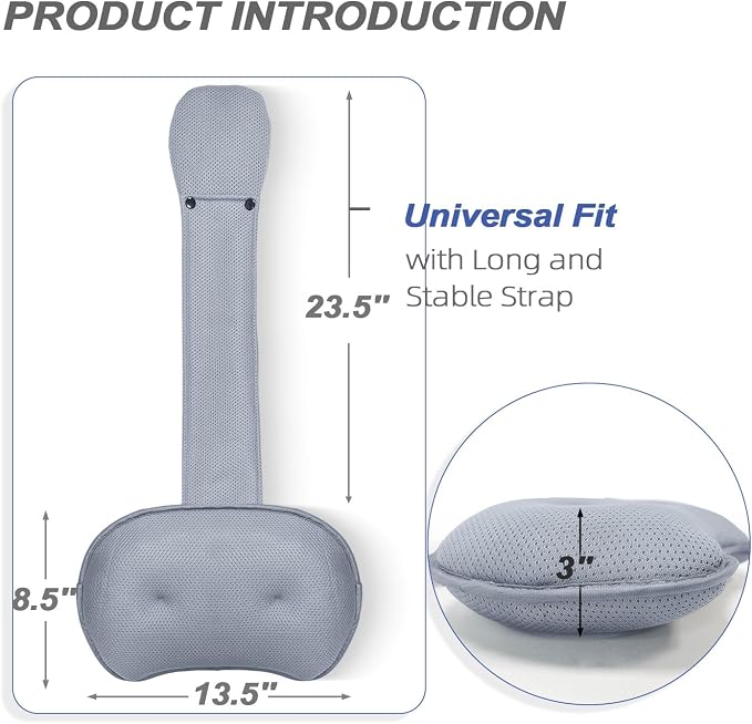 2-Pack Pillow for Hot Tub, Spa, and Chaise Lounge - Universal Headrest & Neck Support Cushion, 3D Mesh Adjustable Height with Long Strap, Easy Drying (2-Pack,Gray)