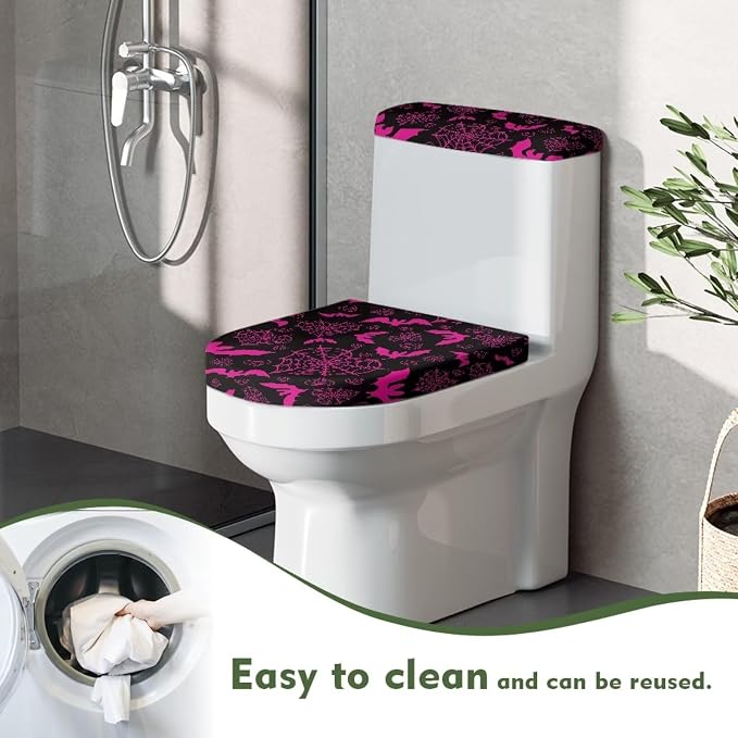 Spider Web Toilet Tank Cover for Bathroom Bat Toilet Lid Cover Set 2 Oval Bathroom Set for Halloween Party