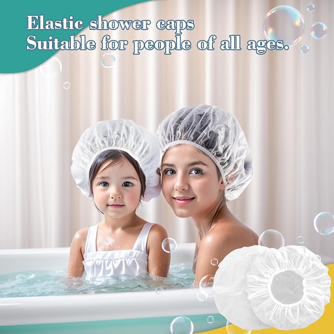 MAQIHAN 6 Shower Cap Reusable Waterproof - Large Plastic Shower Caps Hair Treatment Deep Conditioning Cap Shower Hat Hair Care Bathing Travel Essentials Washable Cover Women Men Long Hair Accessories