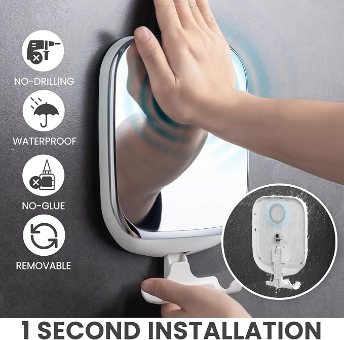 TAILI Shower Mirror Fogless, Shaving Mirror for Shower, Anti-Fog Mirror | Fogless Mirror for Shower with Razor Holder, Fog Free Removable Shower Mirror, Shower Shaving Mirror, White