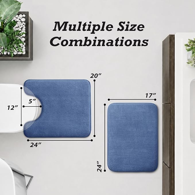 Bathroom Rugs Sets 2 Piece, Non-Slip & Quick Dry Bath Mat Set, Ultra Soft Velvet Bath Rugs for Bathroom, Toilet and Shower Floor, Dusty Blue