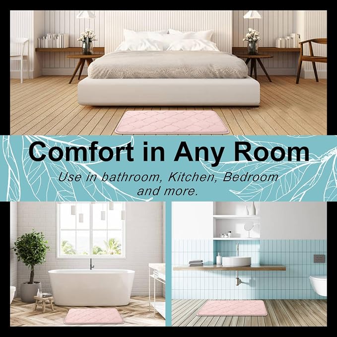 OLANLY Memory Foam Bath Mat Rug 47x32, Ultra Soft Bathroom Rugs, Pink | Thick Absorbent Carpet, Non-Slip Backing, Machine Washable, for Bathroom Floor, Tub, Shower and Home Decor Accessories