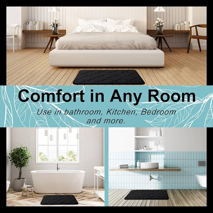 OLANLY Memory Foam Bath Mat Rug 70x24, Soft and Absorbent Bathroom Rugs, Non-Slip, Comfortable, Machine Washable Bath Carpet for Bathroom Floor, Tub, Shower and Home Decor Accessories, Black | Thick Absorbent Carpet, Non-Slip Backing, Machine Washable,...