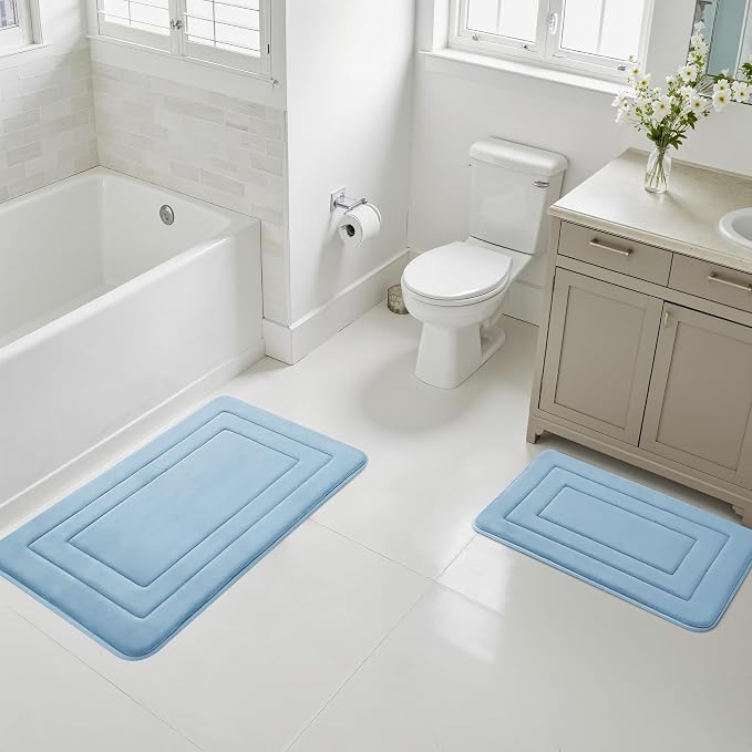 Cupic Cupid Memory Foam Bath Mat 24"×36"，Non Slip Bathroom Rugs，Light Blue | Soft Touch, Cushioned Comfort, Non Slip Bathroom Mat, Super Absorbent & Quick Dry, Machine Washable for Shower, Tub & Vanity