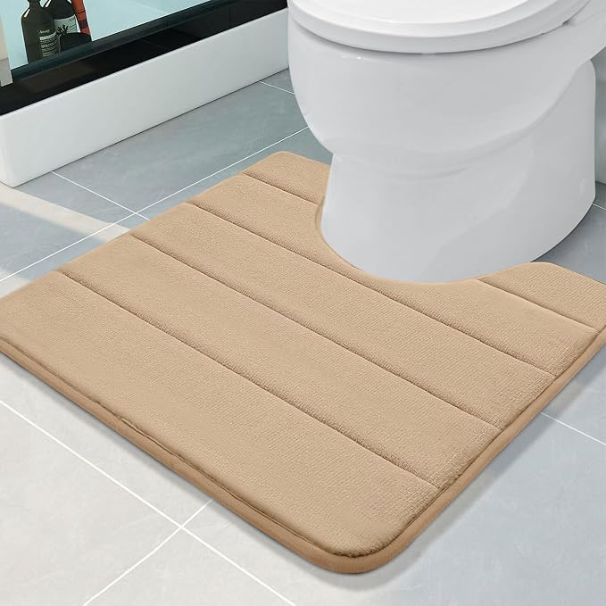 Buganda Memory Foam U-Shaped Toilet Rugs 20 x 20, Absorbent Bathroom mat | Camel, Thick Soft Machine Washable toilet mat for bathroom, Contour Bath Rugs Mat for Toilet Base