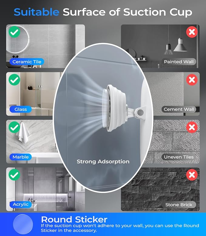 Gospire Heated Shower Mirror Fogless for Shaving with Light - White | 5000mAh Rechargeable Battery, Detachable Suction Cup & Razor Holder for Wall, NO-Drilling, Removable, Waterproof for Bathroom
