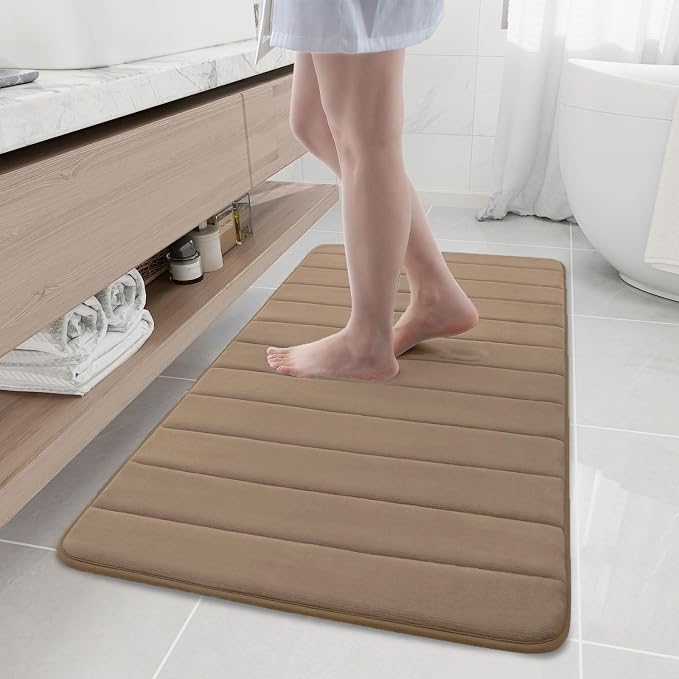 Buganda Memory Foam Bath Mat 47 x 24, Ultra Soft Absorbent Bathroom Rugs | Mocha, Machine Washable Quick Dry Bath Mats for Bathroom Floor, Shower and Tub, Home Decor Accessories