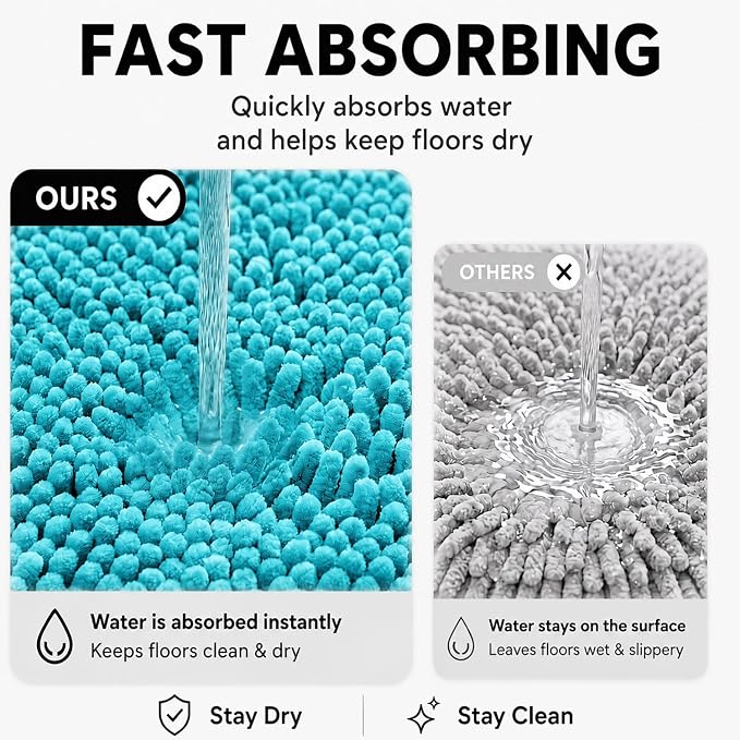 Bathroom Rugs Sets 2 Piece,Super Absorbent Soft,Thick,Machine Washable Chenille Bath Mat,Non Slip Toilet Floor Rug,Bath Mats for Bathroom,20x32 Plus 20x20 U Shape,Light Blue