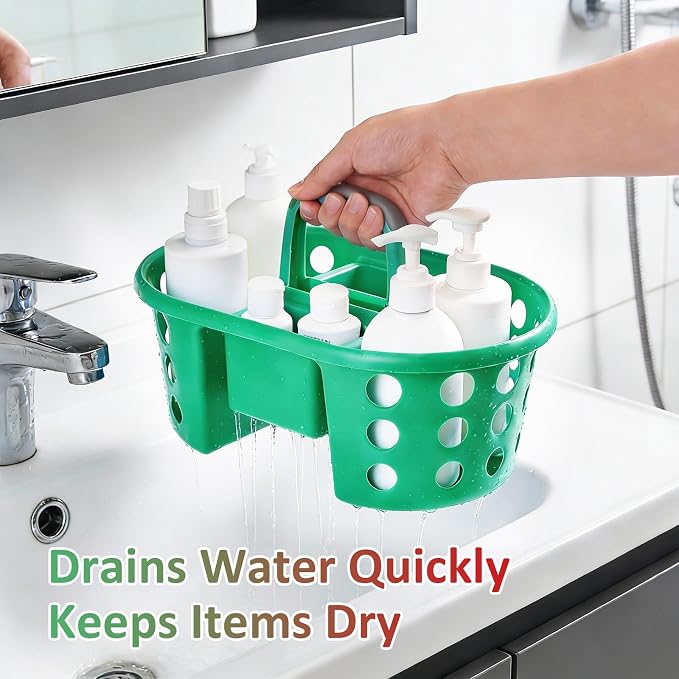 SIMPLYKLEEN Large Shower Caddy Portable 2PC - Made in USA Plastic Jumbo Size Dorm Storage Candy Tote with Handle Shower Organizer for Bathroom, Pantry, Kitchen, College Dorm, Green/Red
