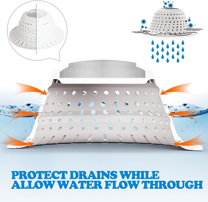 Shower Drain Hair Catcher Bathtub Drain Strainer Sink Drain Protector | Collapsible Pop-Up Drain Hair Catcher, Traps Hair & Prevents Clogs, Easy to Clean, Bathroom Fixture Accessories, White