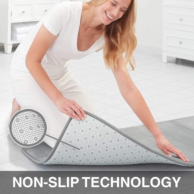 Memory Foam Bath Mat Non Slip Absorbent Super Cozy Velvet Bathroom Rug Carpet (17 inches X 24 inches, Grey)