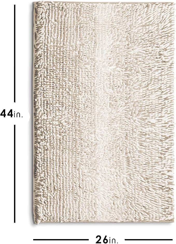 Hearth & Harbor Bathroom Rugs, Chenille Bath Mat - Machine Washable Bath Mats for Bathroom Non-Slip Backing Rubber, Quick Dry Bathroom Mat, 26 x 44 - Ombre Beige