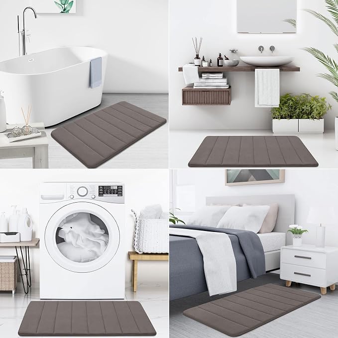 Buganda Memory Foam Bath Mat 60 x 24, Ultra Soft Absorbent Bathroom Rugs | Taupe, Machine Washable Quick Dry Bath Mats for Bathroom Floor, Shower and Tub, Home Decor Accessories
