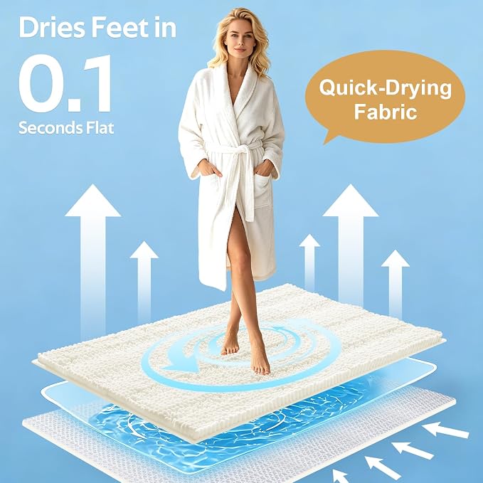 ACCUMTEK Striped Ice Cream Bathroom Rug Set 3 Pieces Ultra Soft, Non Slip Chenille Toilet Mat, Absorbent Plush Shaggy Bath Mats for Bathroom, Bedroom, Kitchen