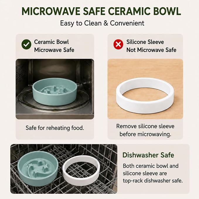 Ceramic Slow Feeder Dog Bowl, 0.6 Cup, Light Green Bowl&White Base | Shooting Star maze puzzle feeder with removable non-slip base; puppy bowl and cat slow feeder for daily dry or wet food