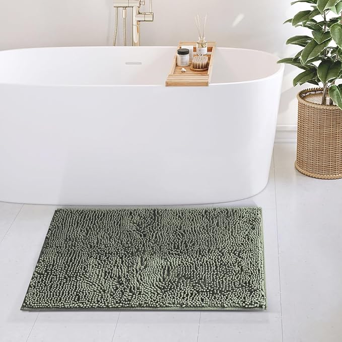 Hearth & Harbor Bathroom Rugs, Chenille Bath Mat - Machine Washable Bath Mats for Bathroom Non-Slip Backing Rubber, Quick Dry Bathroom Mat